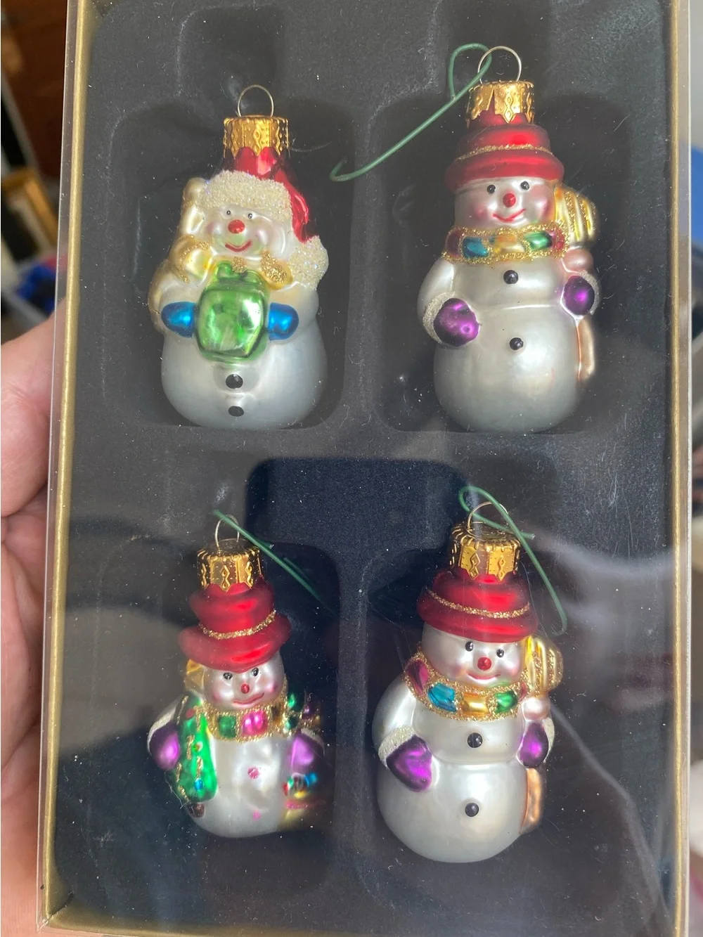 4  Glass 2.5” Unique Treasures Detailed Painted Snowman Christmas Ornament